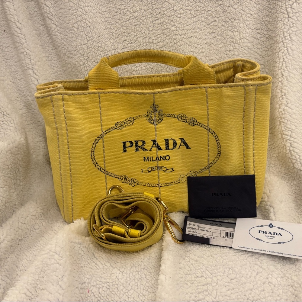 Yellow Prada Canapa Tote Canvas Mini - Picture 14 of 14